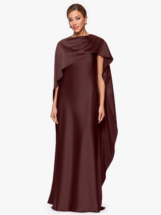 Xscape Dresses & Skirts - Xscape Burgundy Cape-Overlay Satin Maxi Gown